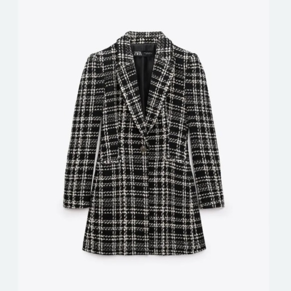Zara Women's Black and White Checkered Blazer